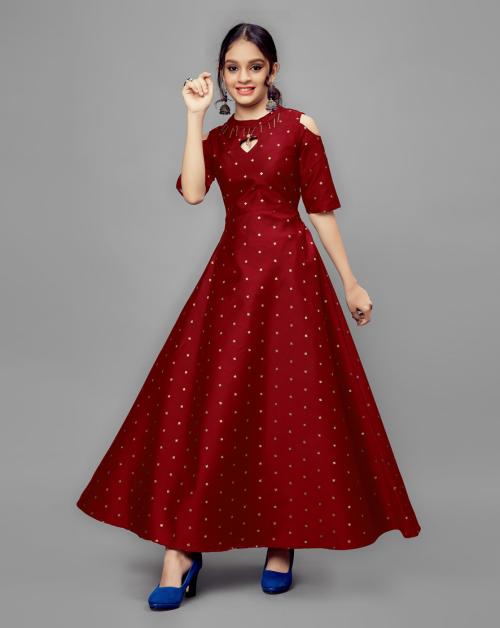 Buy Fashion Dream Girls Red Embellished Jacquard Pack Of 1 Dress