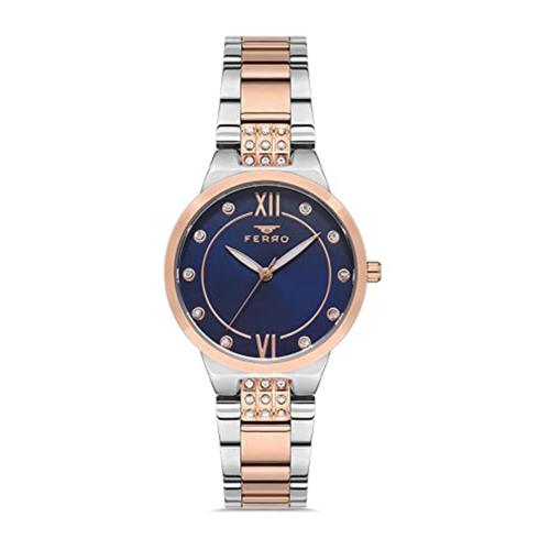 Ferro F21928A-E3 Analog Crystal Blue Round Dial Watch For Women