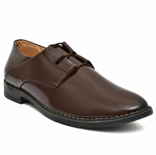 HABBITUS FASHION Premium Synthetic Leather Derby Glossy Formal Laceup Shoes For Men with Criss Cross Lacing (Brown)