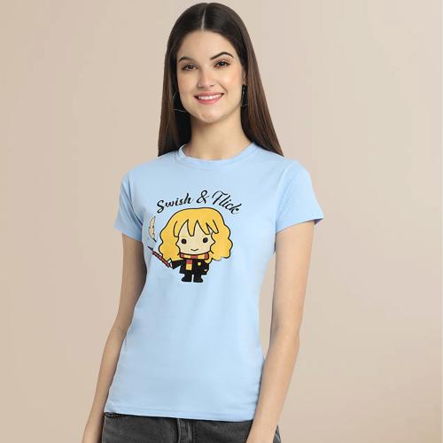 Fabflee Women Printed Pure Cotton Tshirt (Light Blue) l women tshirt l tshirt for womenWomen tshirt | Tops for women | T shirt for women | Women Tops | T shirt | Women | Tops