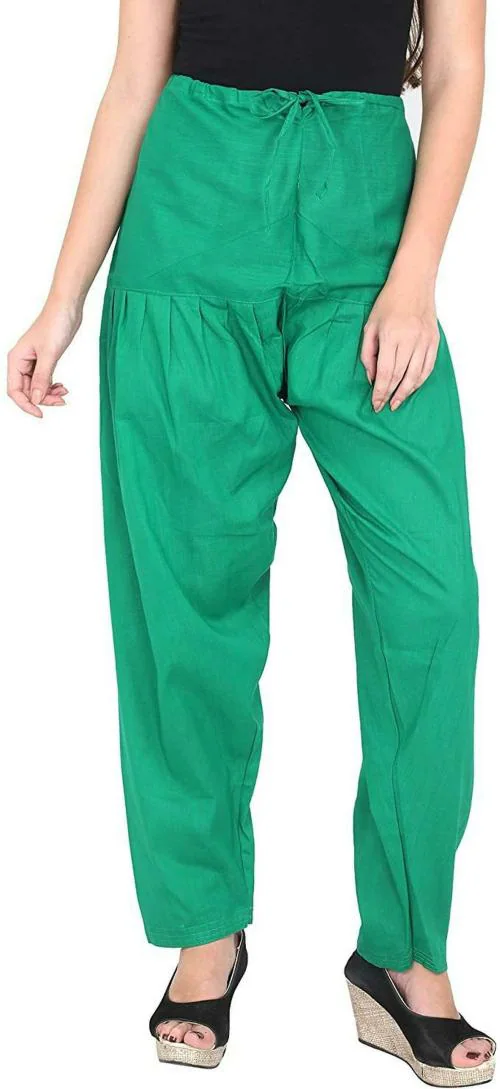 Trendzmy Women Green Solid Pure Cotton Salwar (Free size)