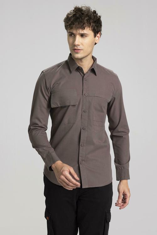 SNITCH Double Patch Pocket Brown Shirt Mens Shirt