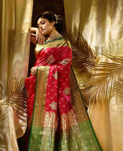 AFIFA CREATION Satin Saree with Heavy Embroidery Work Saree