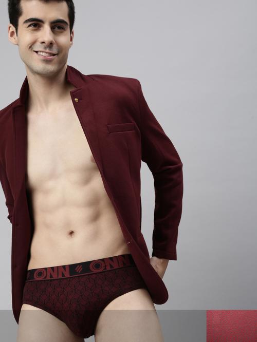ONN Men Pack Of 2 Maroon and Wine Pure Cotton Basic Briefs
