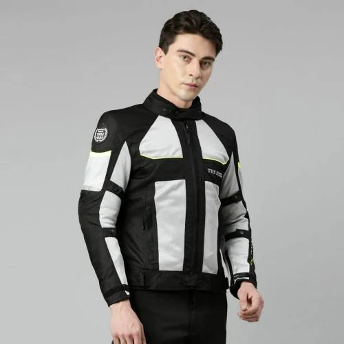 TVS Racing Challenger 3-Layer Riding Jacket for Men-All Weather Adaptability for Riding Comfort, CE Level 2 Armour Protection for Bikers Riding-Premium Bike Men Riding Jackets for Biker (Grey-XXL)
