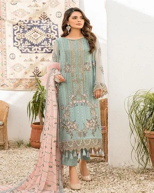 Rahi Fashion Georgette with Embroidery Work Pakistani style Suit
