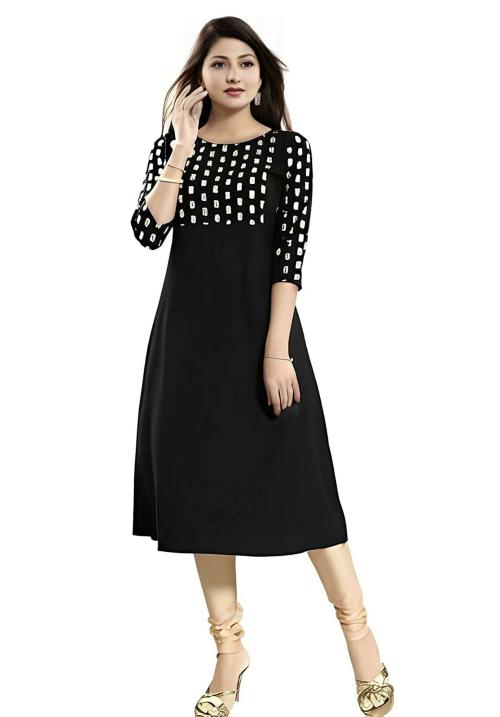 GRANTHAM Women Black Printed Viscose Kurti (M)