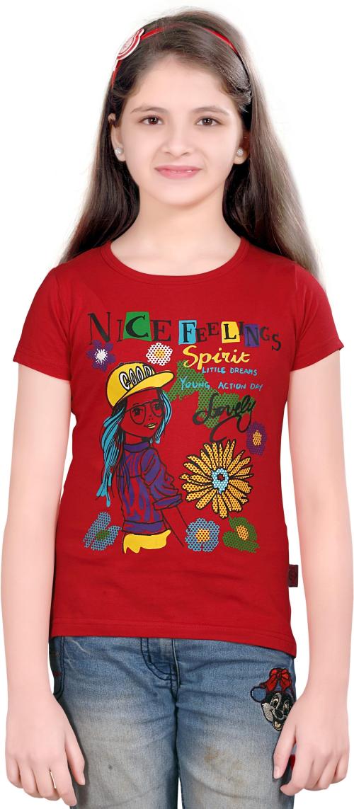 SINI MINI Half Sleeve Red top Girls Casual Pack of 1 Tshirts