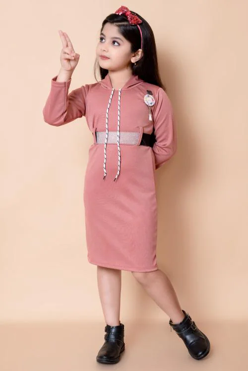 BARKAT DESIGNING PLANET Girls Midi/Knee Length Casual Dress (Pink, Full Sleeve)