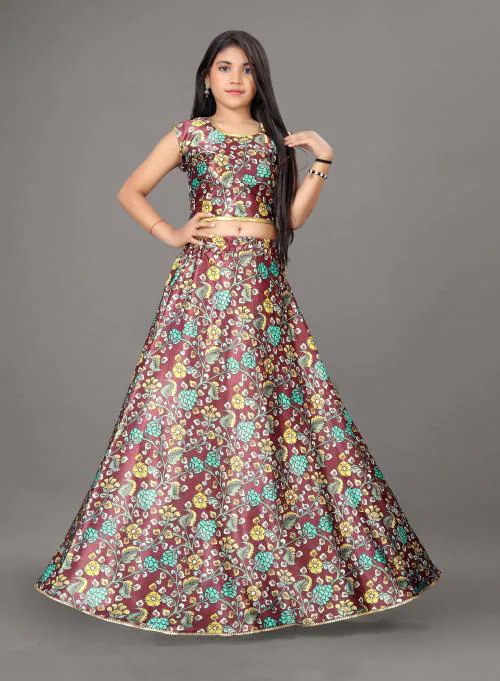 SRQ TRENDS Girls stylish ethnic wear clothing set| Lehenga Choli for teen girls Flower Printed Party dress (7-8 years)