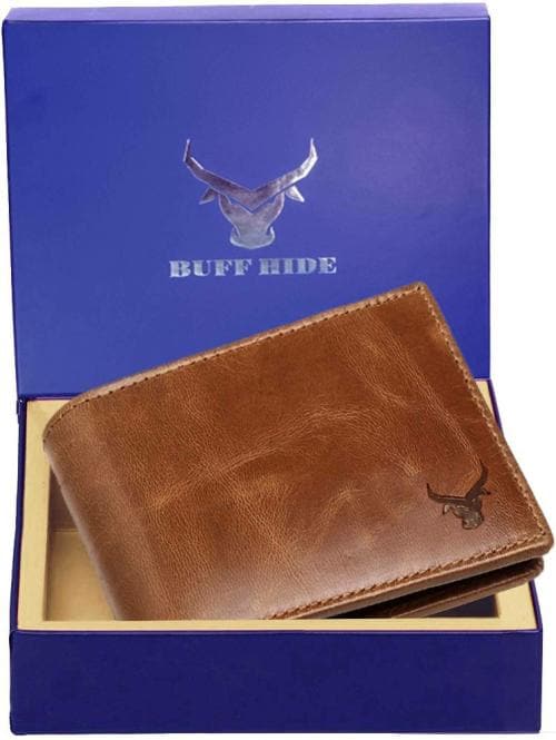 Buy BUFFHIDE Tan Genuine Leather RFID Wallet For Men (5 Card Slots ...