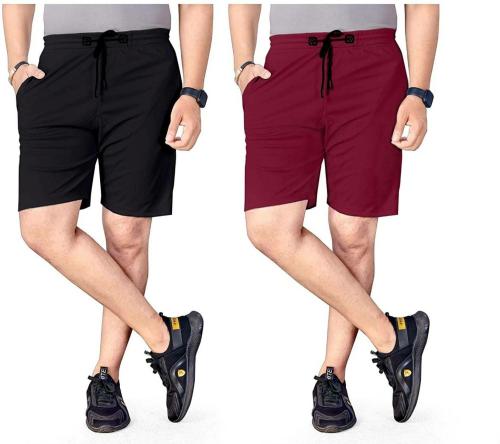 kanth fashion Men Multicolor Solid Lycra Blend Regular Shorts (M) Pack Of 2