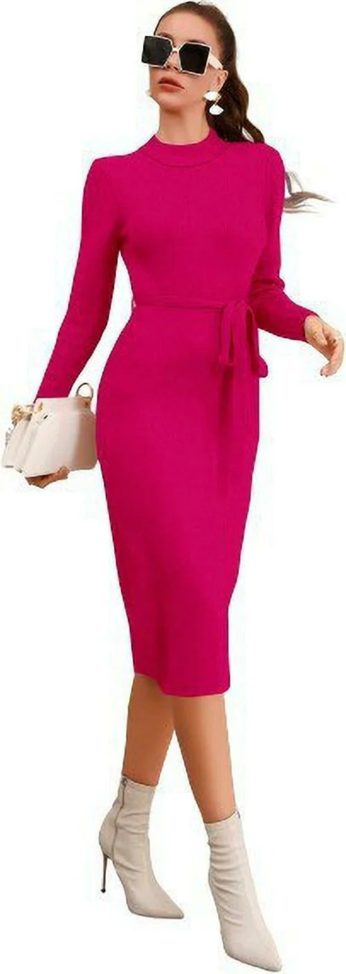 Buy Jassy&Co Women Pink Solid Lycra Blend Midi Dress (S) Online at Best ...