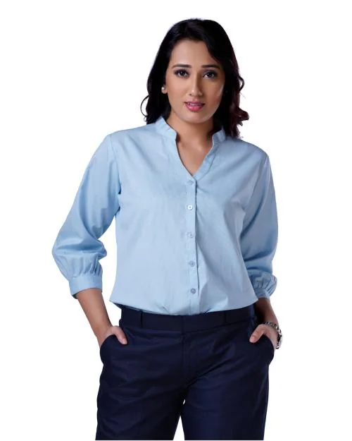Charcoal Fashion Women's Blue Mandarin Collar Formal Shirt