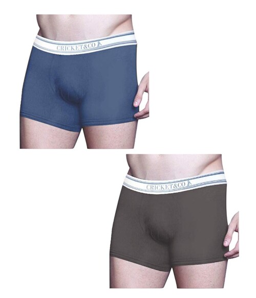 CRICKET & CO Men Dark Grey & Grey Solid Cotton Blend Pack of 2 Trunks