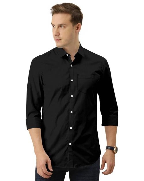 FASHIONAEX Men Black Solid Cotton Blend Full Length Sleeve Shirt (XS)