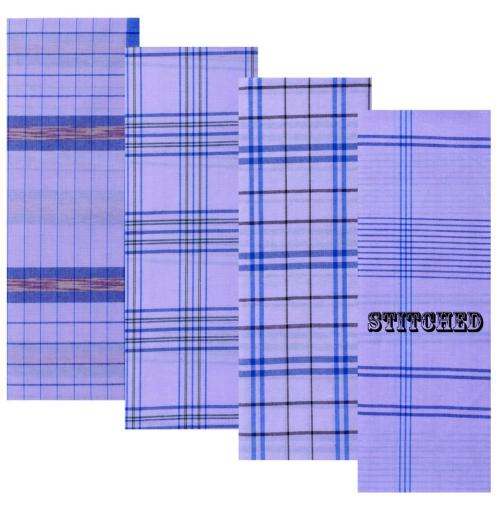 TAVASU WHITE STICHED CHEKERED BLENDED COTTON LUNGI 02 Meters-Pack of 07