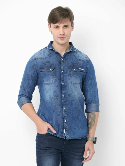 FLY69 Slim Fit Denim Shirts Premium Collections Dark Blue Colour XXL Size | Slim Fit Shirt | Denim Shirt