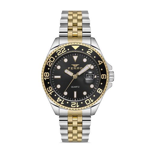 Ferro Aversa Quartz Black Round Dial Men's Watch - F11196A-D2