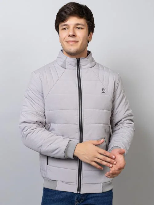 XOHY Men Winter Jacket High Neck Long Sleeve, Cotton Blend Jacket For Men-Light Grey