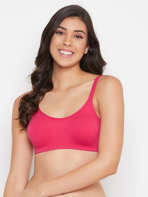 Clovia Pink Solid Cotton Single Sports Bra