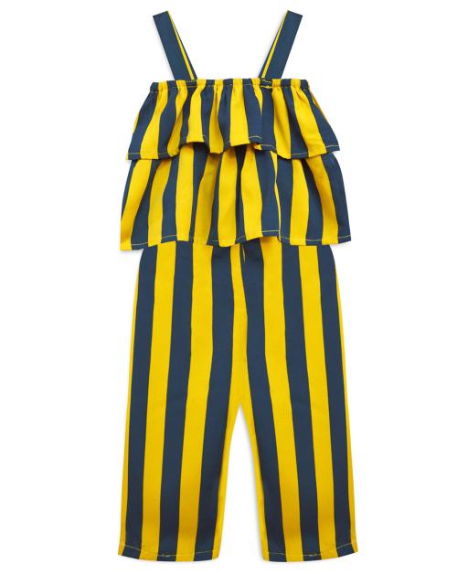 A.T.U.N. Girls Mustard-Navy Ruffle Capri Length Jumpsuit