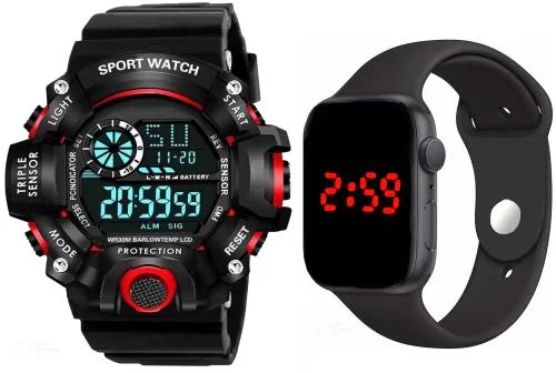 HALA VKRDG810 Red Multi-Function Stylish Sports PU Strap Amazing Look Cool Style Digital Watch for Men | Pack of 2