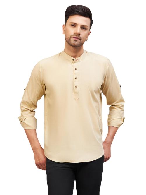 Vastramay Men's Cream Cotton Blend Kurta
