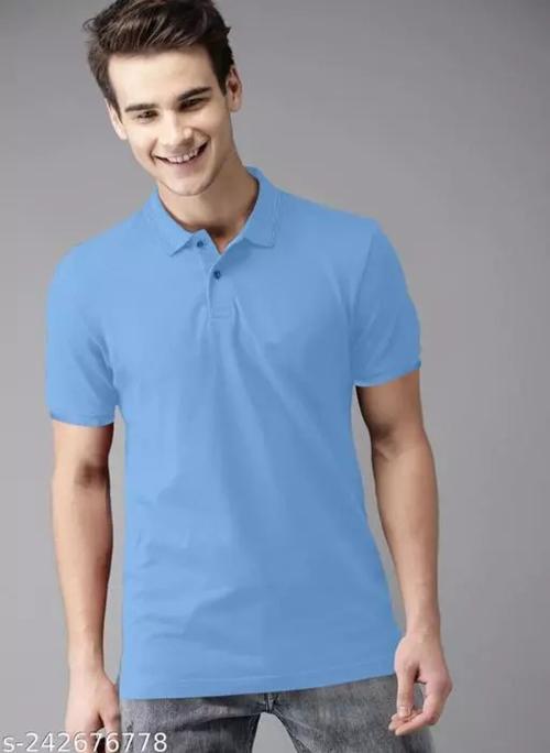 Keoti Poly-Cotton(Mattey) Fabric Polo Collar T-shirt For Men, Casual wear, Formal wear (Light Blue, XXL)