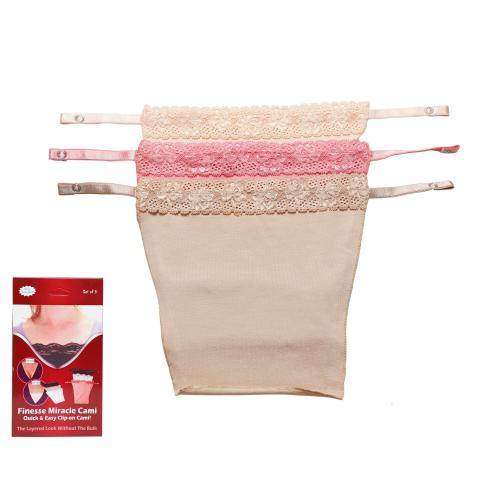 Finesse Miracle Cami Cotton Clip-on Mock Camisole Set Of 3-Beige, Pink & Peach