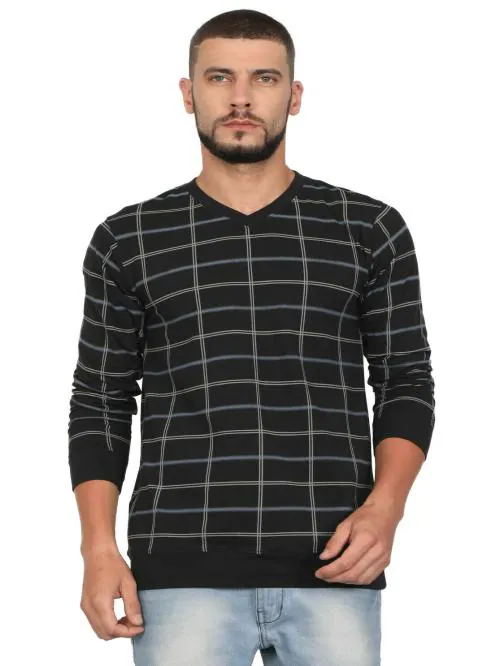 BULLMER Black Geometric full sleeve Single V Neck T-shirt For Men T Shirt For Men | Men T Shirt | Men Tshirt | Tshirt for Men | T Shirts | Tshirts | Oversized Tshirt | Men Tshirt