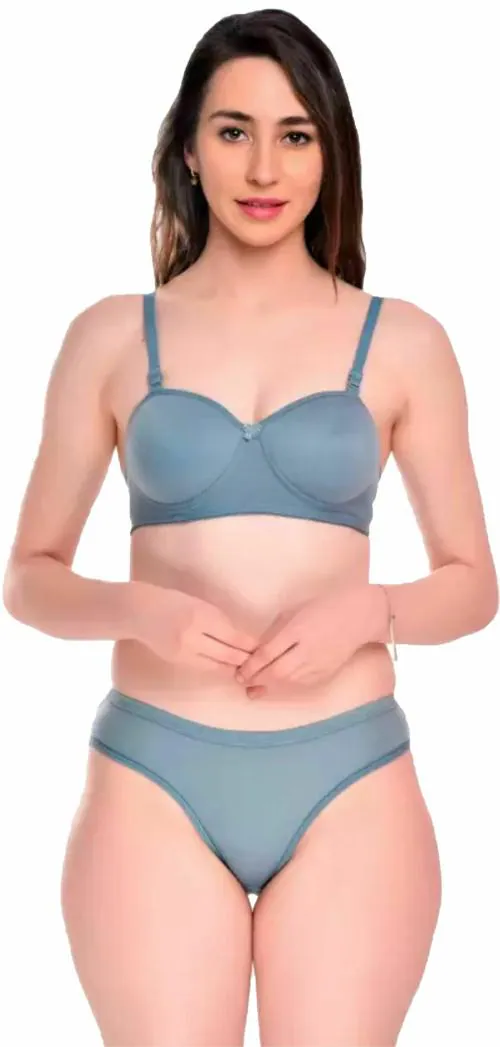 Buy N-KUWARI Women Half cup Lightly Padded and Non Wired Bra Panty set-Blue-34B  Online at Best Prices in India - JioMart.