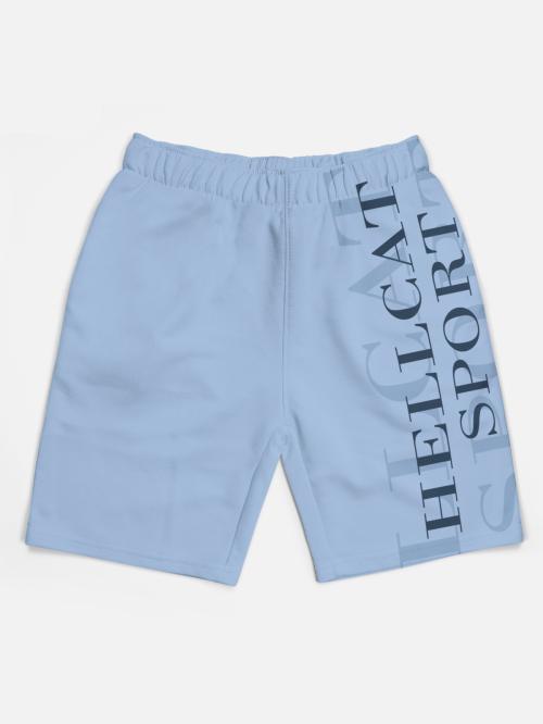 HELLCAT Boys Light Blue Cotton Blend Typographic Single Shorts