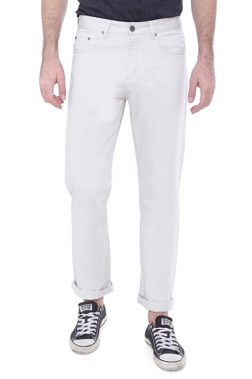 FLAGS Mens Beige Solid Cotton Regular Fit Jeans