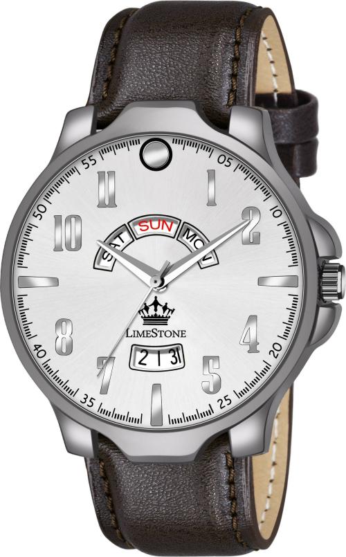 LIMESTONE Analog Silver Dial Brown Strap Watch For Men (LS2959)