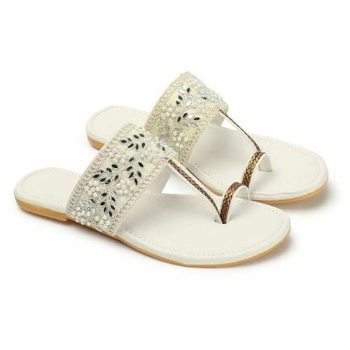 ROUGH NATURE Footwear Women's Kolapuri stylish Ethnic Casual Flat Chappals Sandals for girls ladies Occasions|White|UK 8