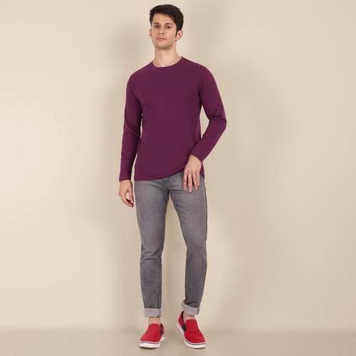 Tom Hiddle Mens solid full sleeve Premium cotton Tshirts | Pack of 1 | Maroon | XL
