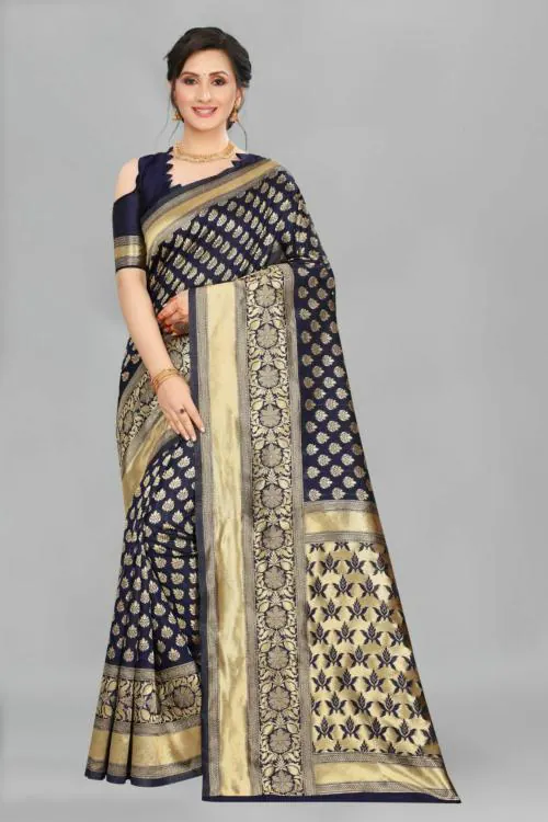 Krina Enterprises SV Sariya Blue Letest Fancy Silk Saree For Women
