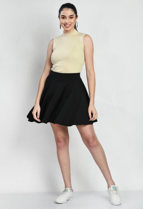 Solid Women and Girls Mini Skater Skirt Olive