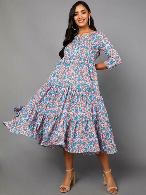 Vaamsi Burgundy Ethnic Motifs Georgette A-Line Midi Dress