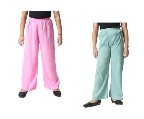 KAYU Girls Digital Crepe Solid Palazzos Pants for Summer (Pack of 2)