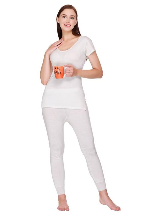 WOOLOVERS White Round Neck Half Sleeve Ladies-46_ Marino Wool