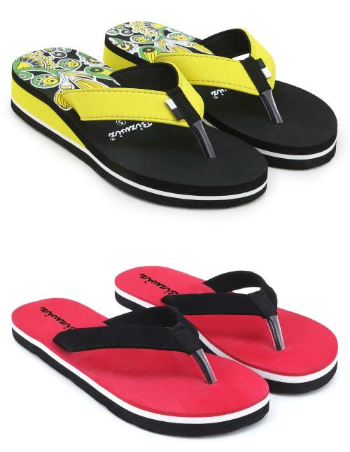 Buy Feens Trendy & Combo of 2 Flip flops/Slippers for Women (Yellow