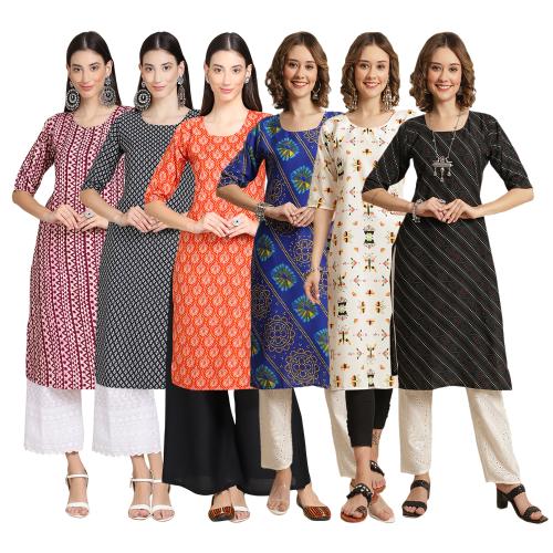 kurti for women kurti crepe kurti | kurti for women | kurti crepe kurti |ladies kurti |women kurta | Creap kurti | kurties |Ethnic Basket Women's Crepe Digital Print Straight Kurta[ pack of 6] { CR-346-347-349-388-387-382-S}