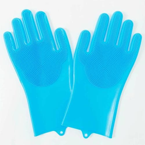 Kuber Industries Blue Silicone Gloves For Kitchen Cleaning, Pet Grooming And Gardening