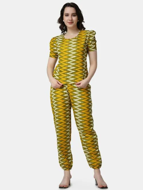 Popwings Casual Multicolor Ikat Printed Loose Fit Women Top and Jogger Combo Set For Women | Top and Bottom Set Women
