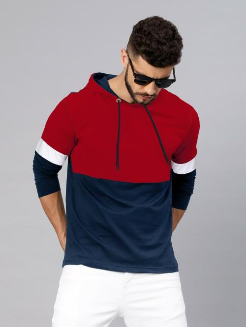 MANIAC Men Maroon Color Color Block Pure Cotton T-shirt