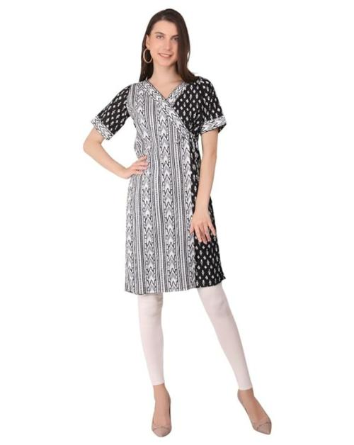 RA GIRL Cotton Top Black and White Kurti for Women's_Black_S