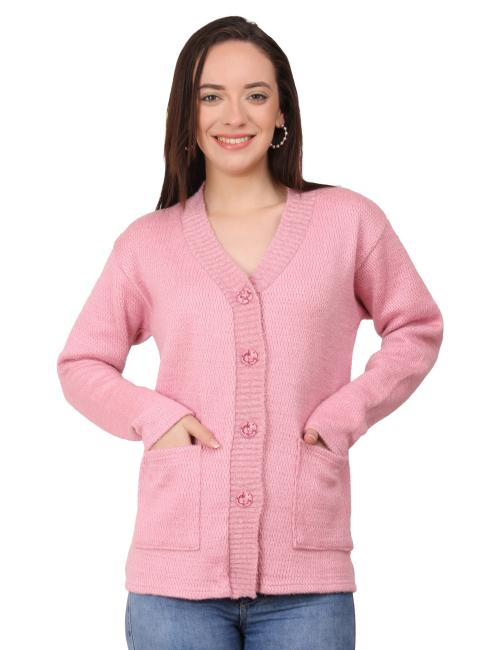 manra Women V-Neck Solid Casual Wear Stylish Cardigan Sweaters with Front Pockets for Winter