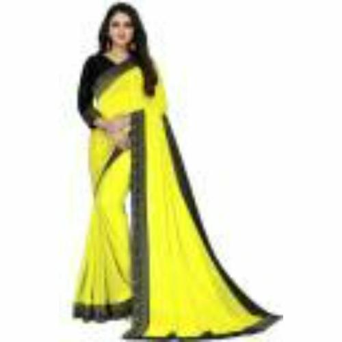LIMTD Solid Bollywood Georgette Yellow Saree